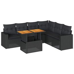 vidaXL 7 pcs conjunto de sof&aacute;s p/ jardim c/ almofad&otilde;es vime PE preto