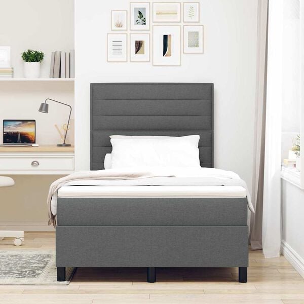 vidaXL Cama Box com colch&atilde;o Cinza Escuro 120 x 200 cm tecido