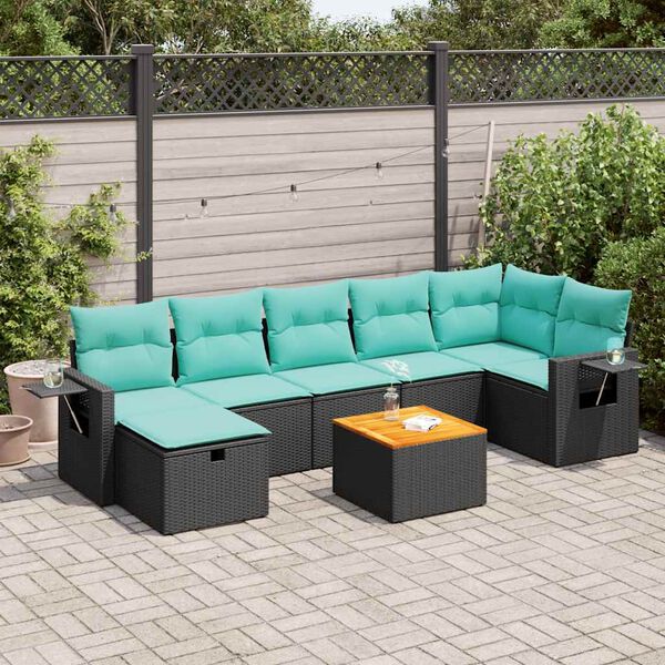 vidaXL 8 pcs conjunto sof&aacute;s de jardim com almofad&otilde;es vime PE preto