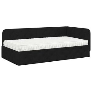 vidaXL Estrutura de Cama de Canto com colch&atilde;o Preto 90 x 190 cm tecido