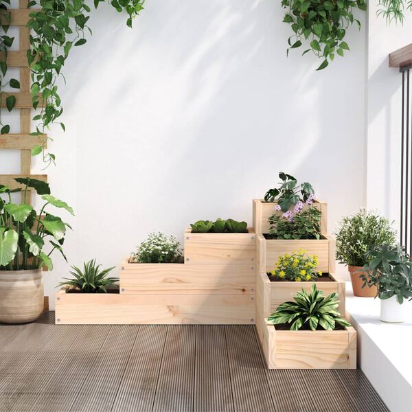 vidaXL Floreira de jardim com 4 níveis 80,5x79x36 cm pinho maciço
