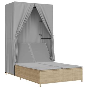 vidaXL Espregui&ccedil;adeira dupla com teto e cortinas vime PE bege