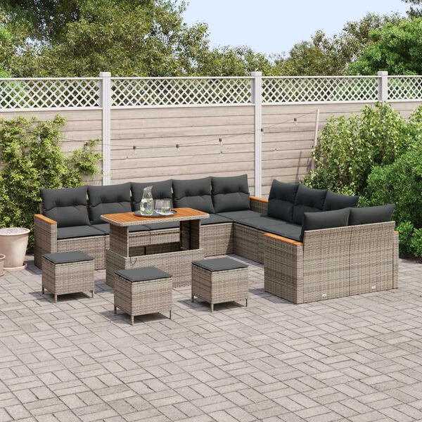 vidaXL Conjunto de Sof&aacute; de Jardim com almofada 18 pcs Cinzeto vime PE