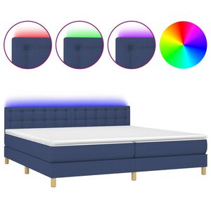 vidaXL Cama box spring c/ colch&atilde;o e LED 200x200 cm tecido azul