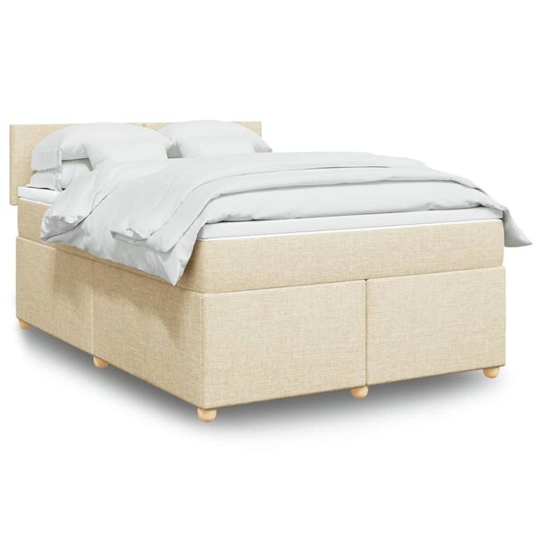 vidaXL Cama com molas/colchão 160x200 cm tecido cor creme