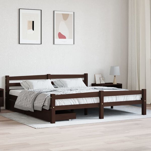 vidaXL Estrutura de cama c/ 2 gavetas 180x200 cm pinho castanho-escuro