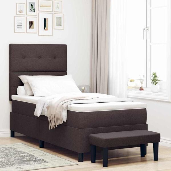vidaXL Cama Box com colch&atilde;o Marrom Escuro 90 x 190 cm tecido