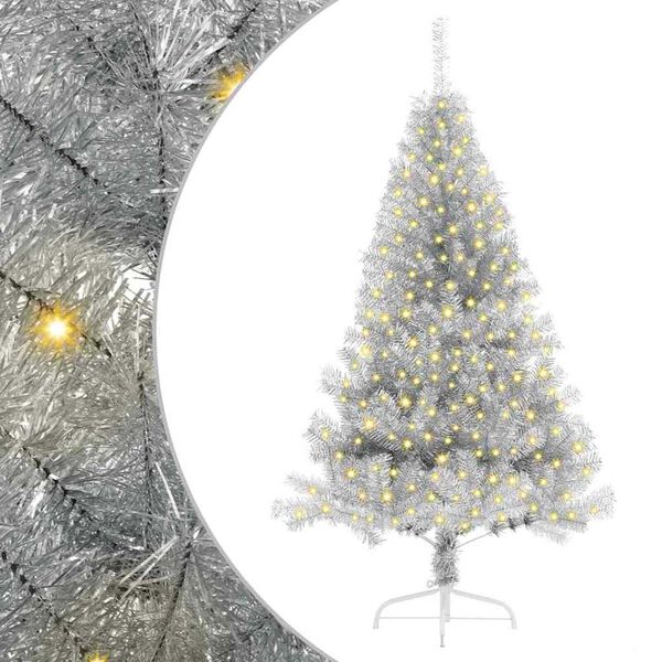 vidaXL &Aacute;rvore de Natal Artificial Pr&eacute;-iluminada Prateado 180 cm PET