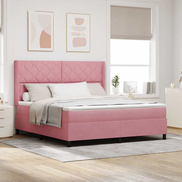 vidaXL Cama Box com colch&atilde;o com cabeceira Rosa 180 x 200 cm Veludo