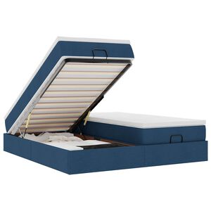 vidaXL Estrutura de cama otomana com colch&otilde;es 160x200cm tecido azul