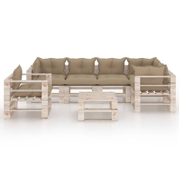 vidaXL 7 pcs conj. lounge de paletes p/ jardim com almofad&otilde;es pinho
