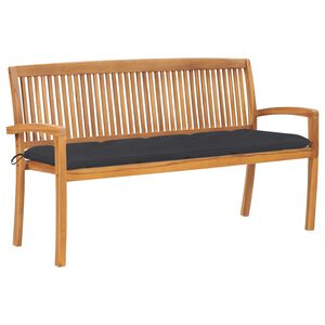 vidaXL Banco de jardim empilh&aacute;vel c/ almofad&atilde;o 159 cm teca maci&ccedil;a