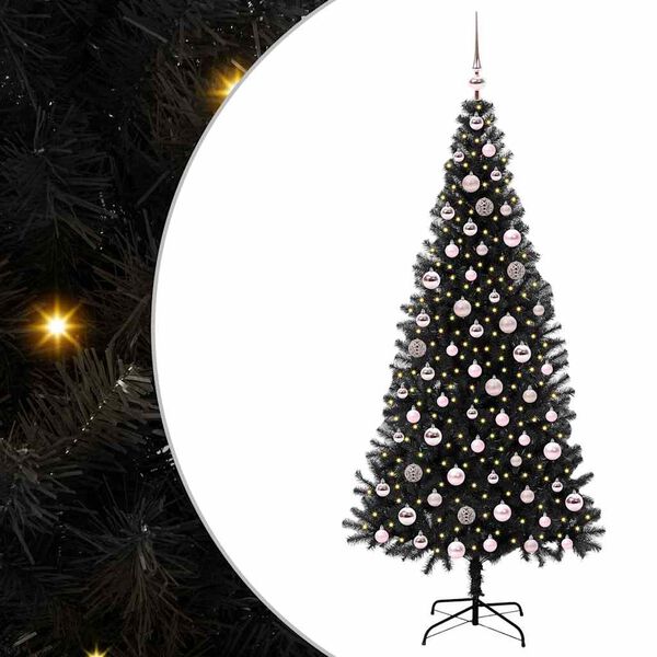 vidaXL &Aacute;rvore de Natal com 300 LEDs com suporte Preto 210 cm PVC