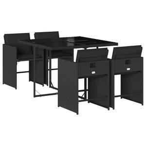 vidaXL 5 pcs conjunto de jantar p/ jardim c/ almofad&otilde;es vime PE preto