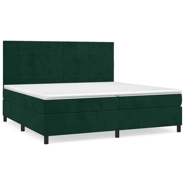 vidaXL Cama com molas/colch&atilde;o 200x200 cm veludo verde-escuro