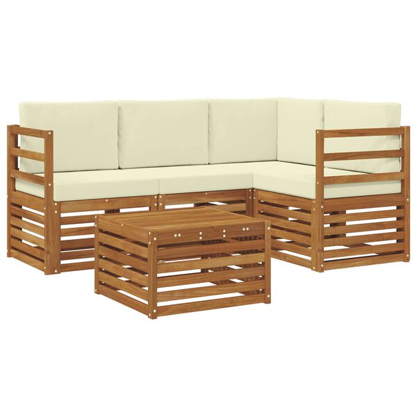 vidaXL Conjunto de Sof&aacute;s para Exterior 5 pcs Natural e Creme
