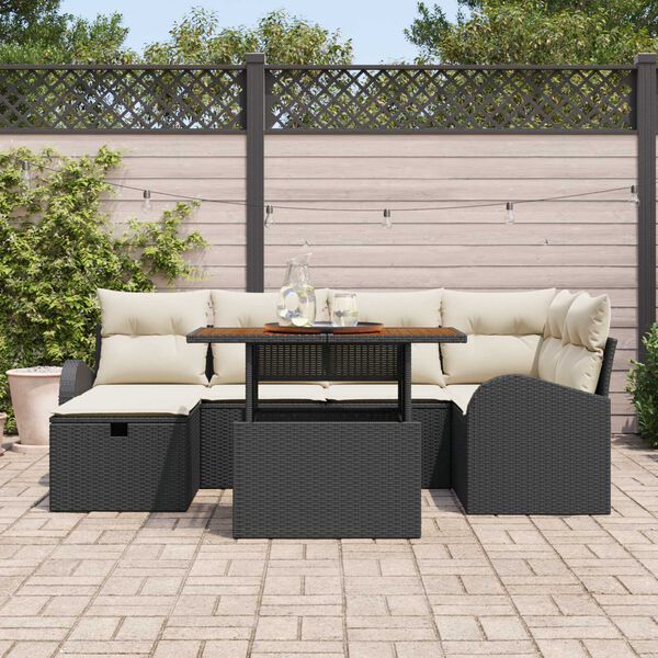 vidaXL Conjunto de Sof&aacute; de Jardim com almofada 7 pcs Preto vime PE