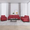 vidaXL 3 pcs conjunto sof&aacute;s c/ almofad&otilde;es couro artif. vermelho tinto