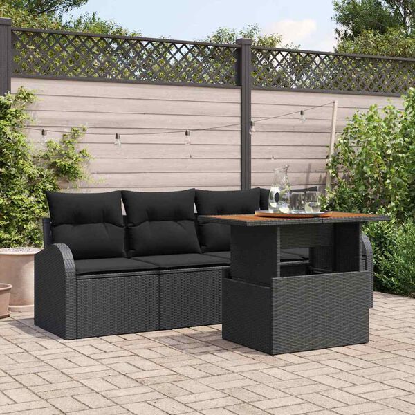 vidaXL Conjunto de Sof&aacute; de Jardim 5 pcs Preto Rattan Sint&eacute;tico