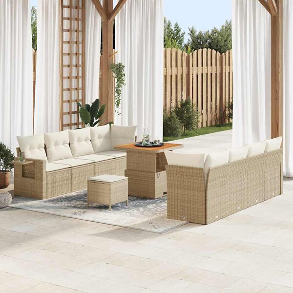 vidaXL Conjunto de Sof&aacute; de Jardim 11 pcs Bege Rattan Sint&eacute;tico