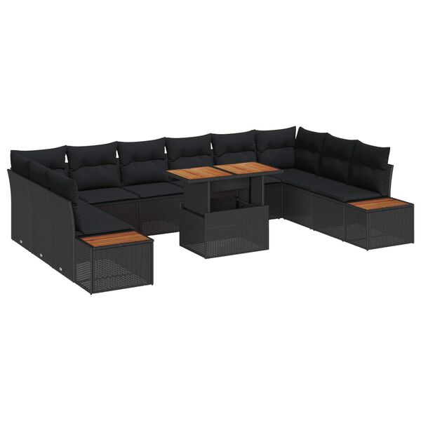 vidaXL Conjunto de Sof&aacute; de Jardim 11 pcs Preto Rattan Sint&eacute;tico