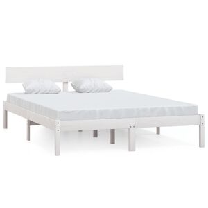 vidaXL Estrutura de cama king 150x200 cm pinho maci&ccedil;o branco