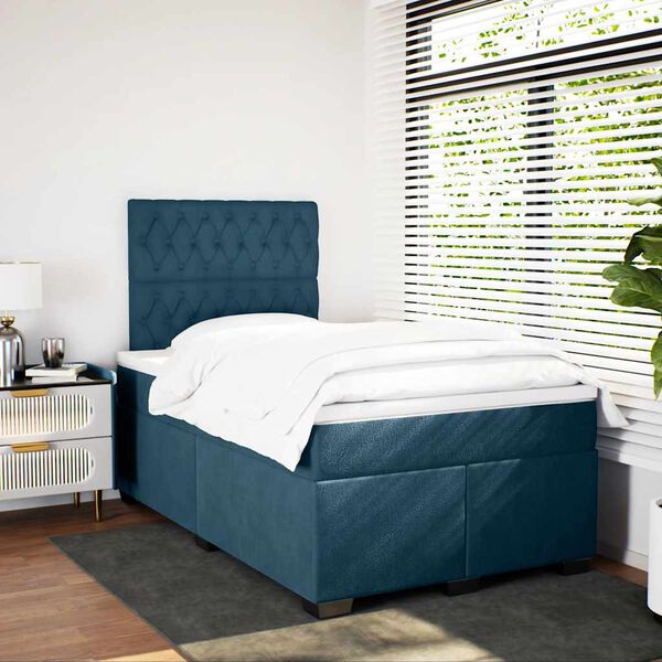 vidaXL Cama boxspring com colch&atilde;o 120x200 cm veludo azul