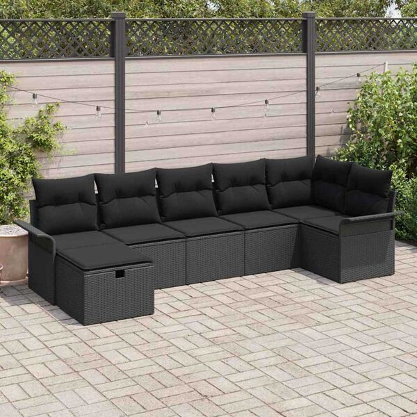 vidaXL Conjunto de Sof&aacute; de Jardim 7 pcs Preto Rattan Sint&eacute;tico