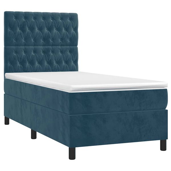 vidaXL Cama com molas/colch&atilde;o 90x190 cm veludo azul-escuro