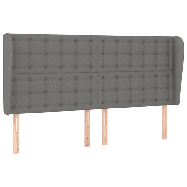 vidaXL Cabeceira cama c/ abas tecido 163x23x118/128 cm cinzento-escuro