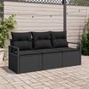vidaXL Conjunto de Sof&aacute; de Jardim com almofada 3 pcs Preto vime PE
