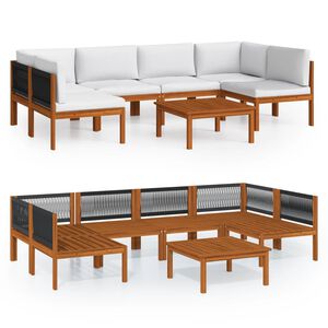 vidaXL Conjunto de lounge de jardim vidaXL com 7 pe&ccedil;as e almofadas em madeira de ac&aacute;cia creme e corda