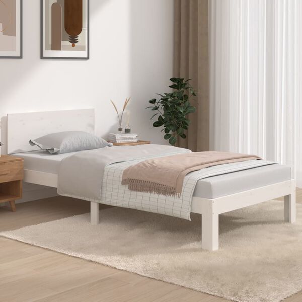 vidaXL Estrutura de cama solteiro 90x190 cm madeira maci&ccedil;a branco