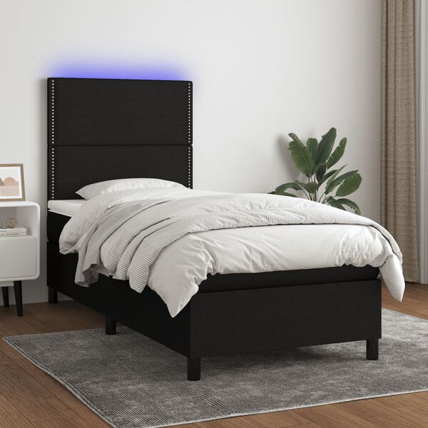 vidaXL Cama box spring c/ colch&atilde;o e LED 90x190 cm tecido preto