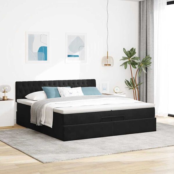vidaXL Estrutura de cama otomana com colch&otilde;es 200x200cm veludo preto