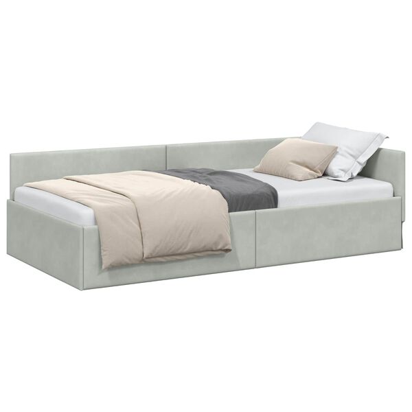 vidaXL Estrutura de Cama de Canto Cinzento-claro 90 cm x 190 cm