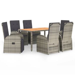 vidaXL 7 pcs conjunto de jantar p/ jardim c/ almofad&otilde;es vime PE cinza