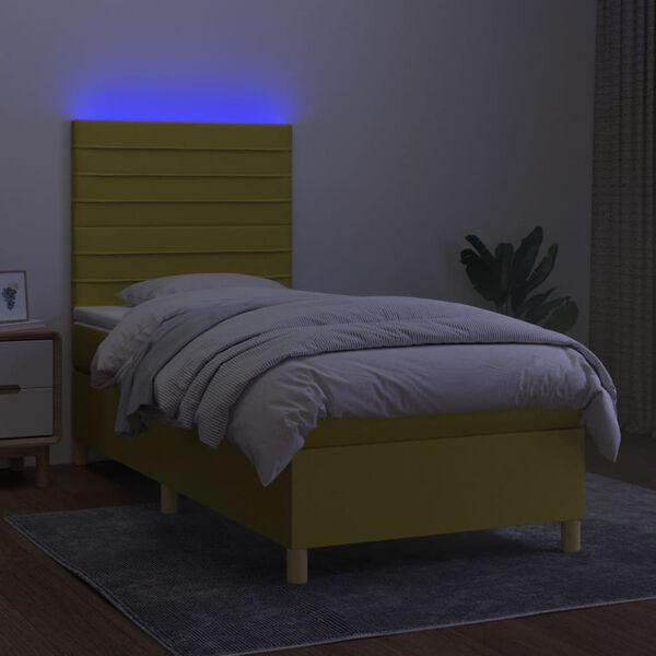 vidaXL Cama box spring c/ colch&atilde;o e LED 90x190 cm tecido verde