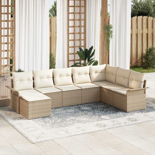vidaXL Conjunto de Sof&aacute; de Jardim 8 pcs Bege Rattan Sint&eacute;tico
