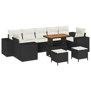 vidaXL Conjunto de Sof&aacute; de Jardim 10 unid. Preto vime PE