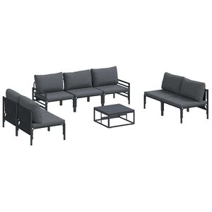 vidaXL Conjunto de Sof&aacute; de Jardim com almofada 8 pcs Preto A&ccedil;o