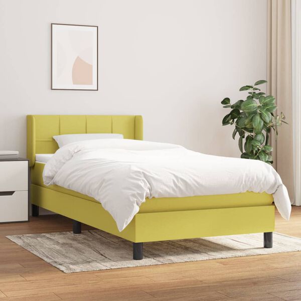 vidaXL Cama com molas/colch&atilde;o 90x190 cm tecido verde