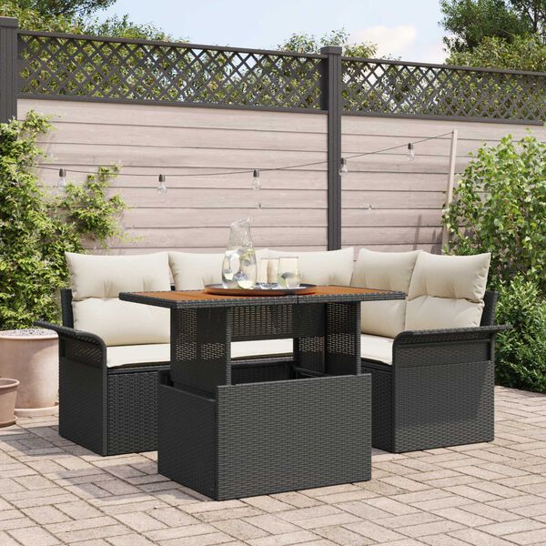 vidaXL Conjunto de Sof&aacute; de Jardim 5 pcs Preto Rattan Sint&eacute;tico