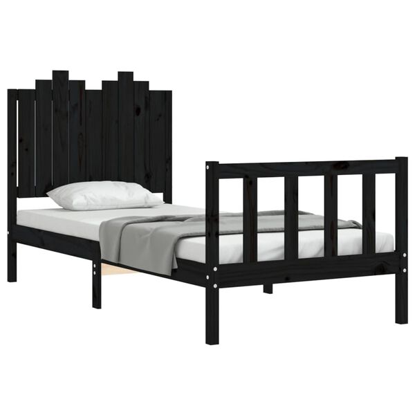 vidaXL Estrutura de cama com cabeceira 90x190 cm madeira maciça preto