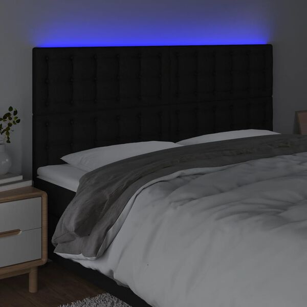 vidaXL Cabeceira de cama c/ luzes LED tecido 200x5x118/128 cm preto