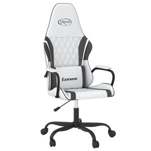 vidaXL Cadeira gaming massagens couro artificial branco e preto