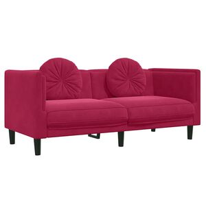 vidaXL Sof&aacute; com almofad&otilde;es 2 lugares veludo vermelho tinto
