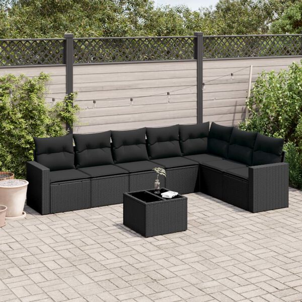vidaXL 8 pcs conjunto sofás de jardim com almofadões vime PE preto