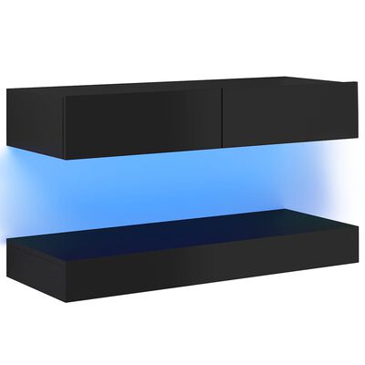 vidaXL Móvel de TV com luzes LED 90x35 cm branco preto