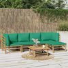vidaXL 6 pcs conjunto lounge de jardim bambu c/ almofad&otilde;es verdes